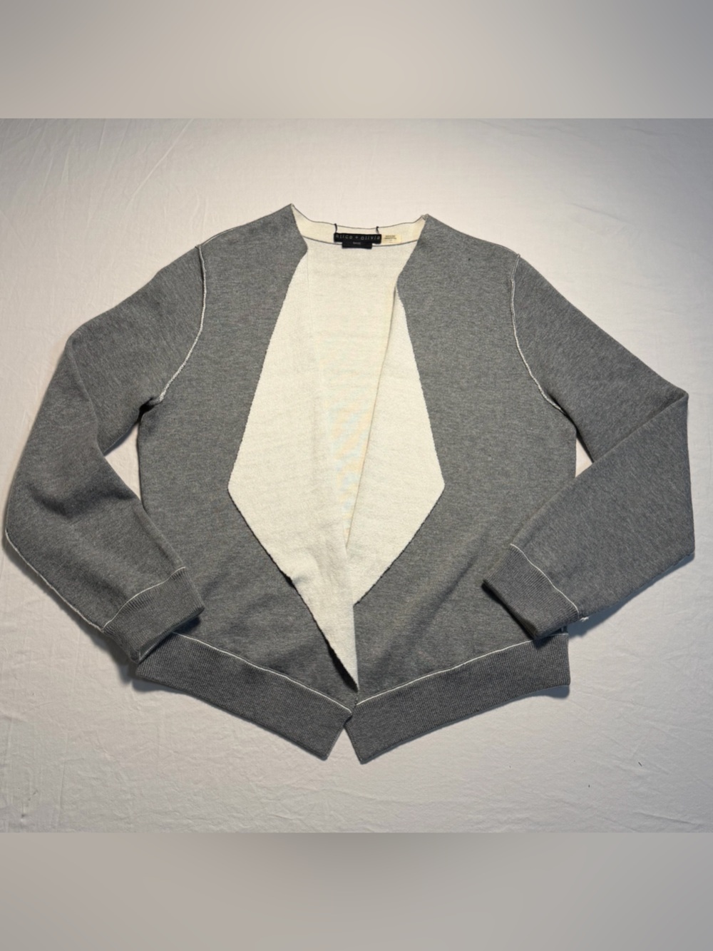 Alice + Olivia Gray Cardigan with Cream Panel